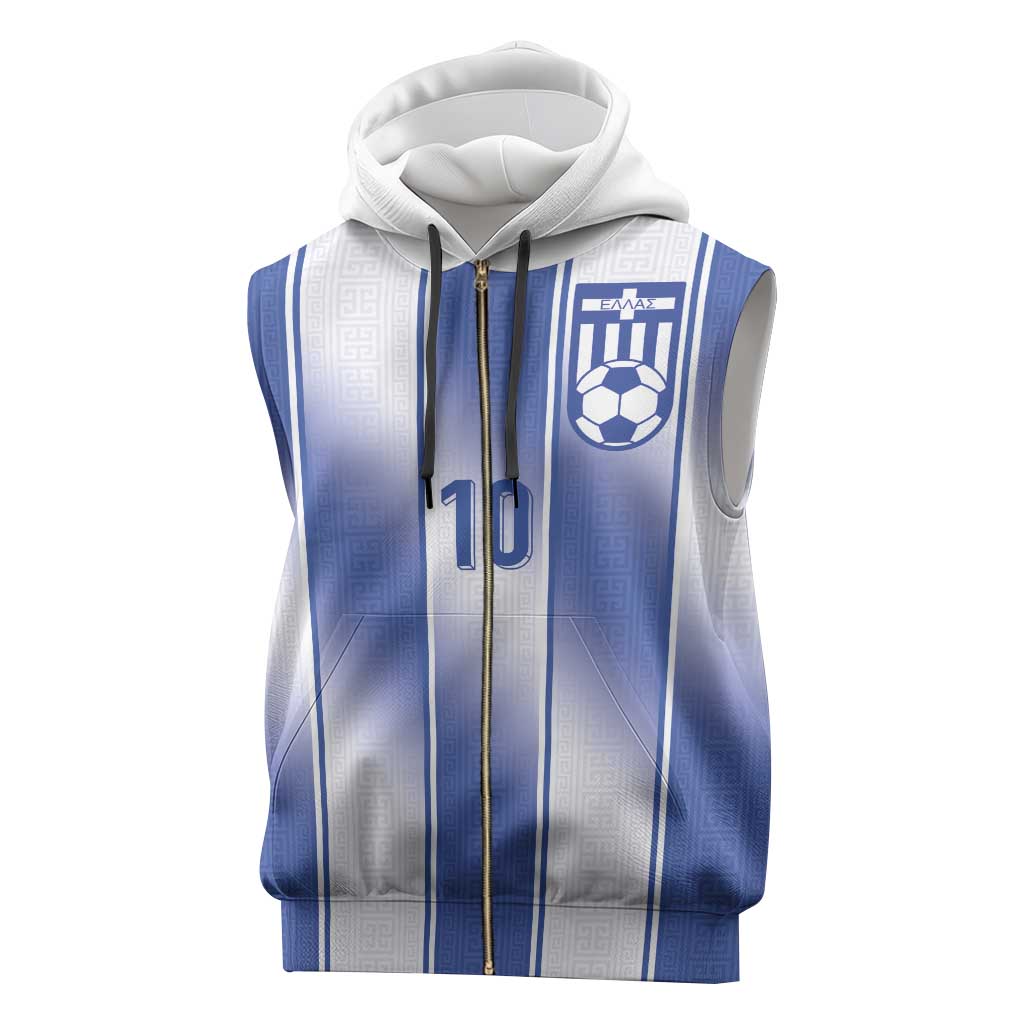 Custom Greece National Football Sleeveless Zip Hoodie Greek Key Inspired Geometry - Wonder Print Shop