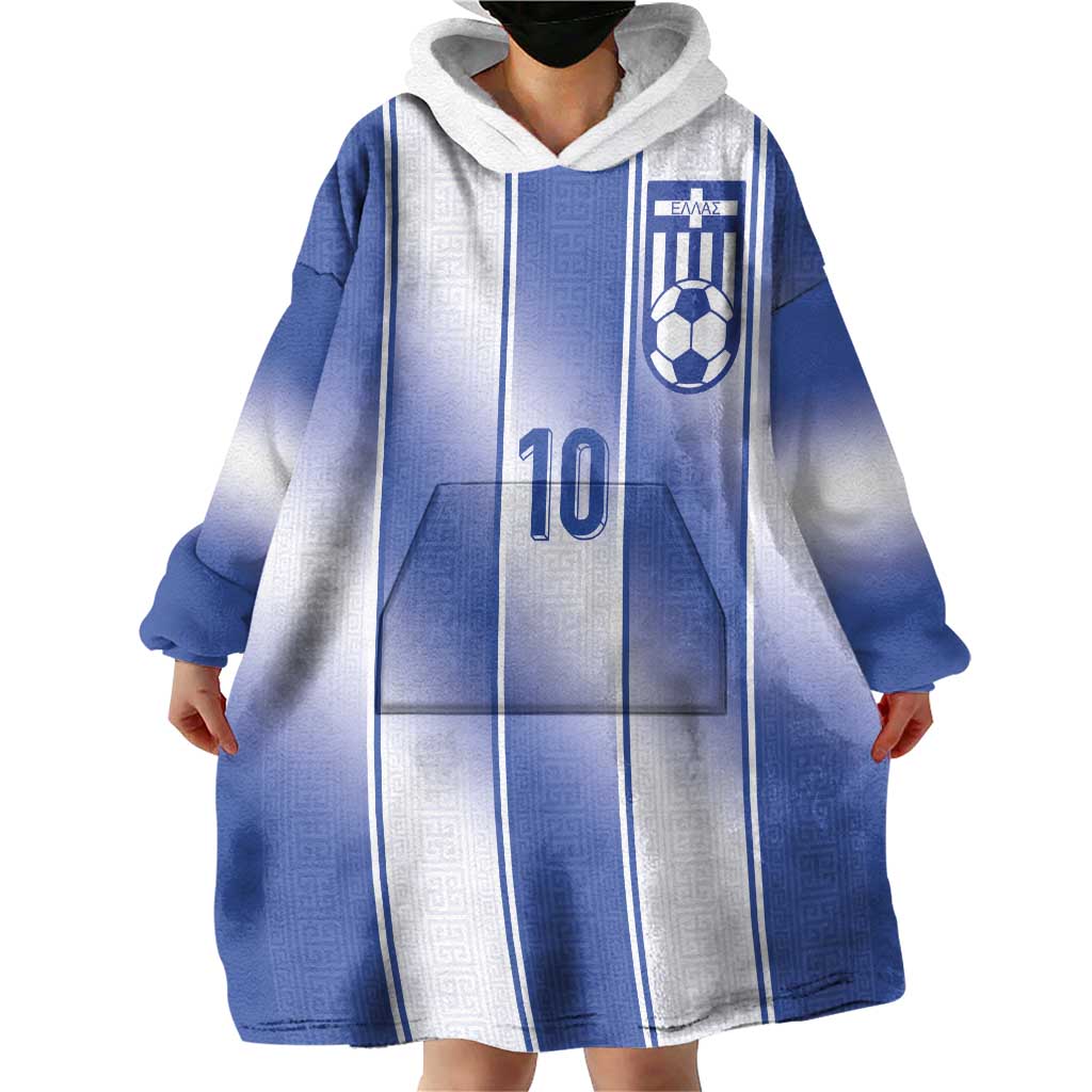 Custom Greece National Football Wearable Blanket Hoodie Greek Key Inspired Geometry - Wonder Print Shop