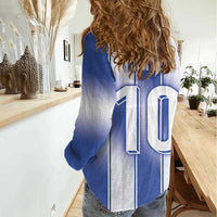 Custom Greece National Football Women Casual Shirt Greek Key Inspired Geometry - Wonder Print Shop