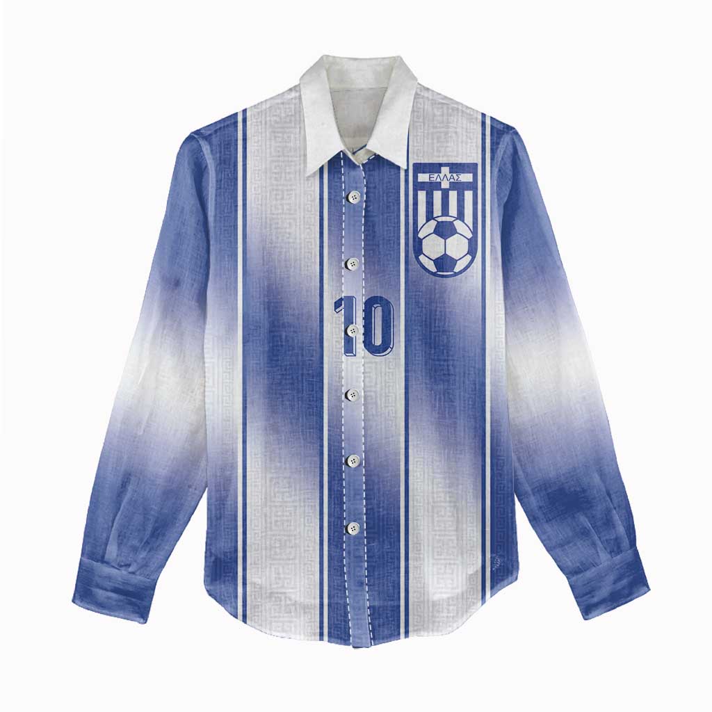 Custom Greece National Football Women Casual Shirt Greek Key Inspired Geometry - Wonder Print Shop