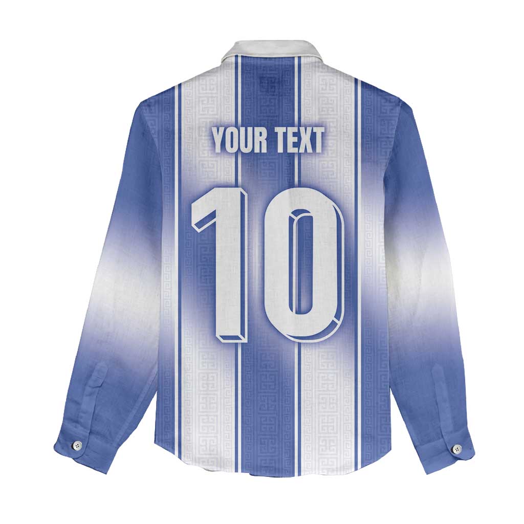 Custom Greece National Football Women Casual Shirt Greek Key Inspired Geometry - Wonder Print Shop