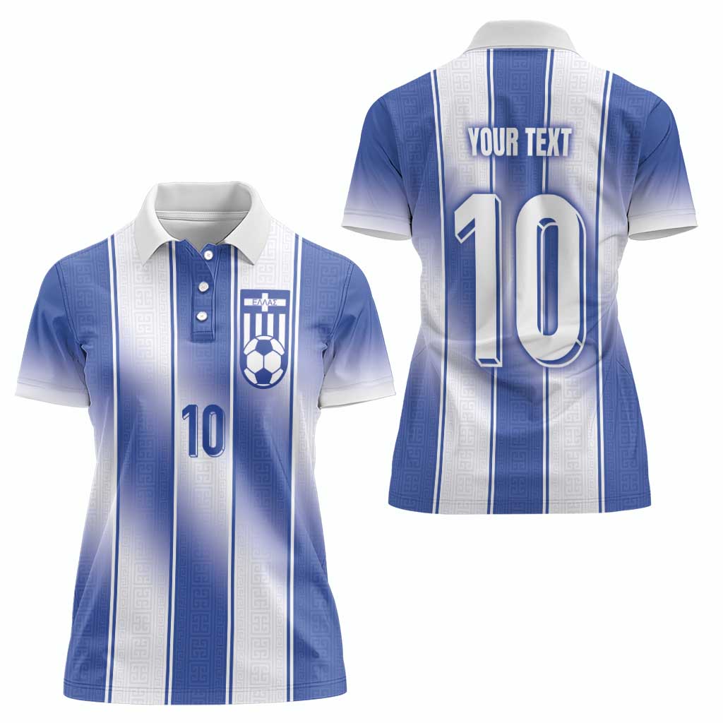 Custom Greece National Football Women Polo Shirt Greek Key Inspired Geometry - Wonder Print Shop