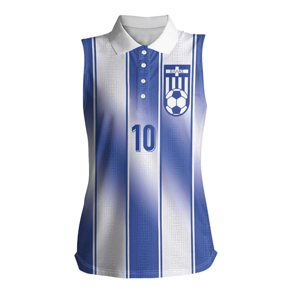 Custom Greece National Football Women Sleeveless Polo Shirt Greek Key Inspired Geometry - Wonder Print Shop