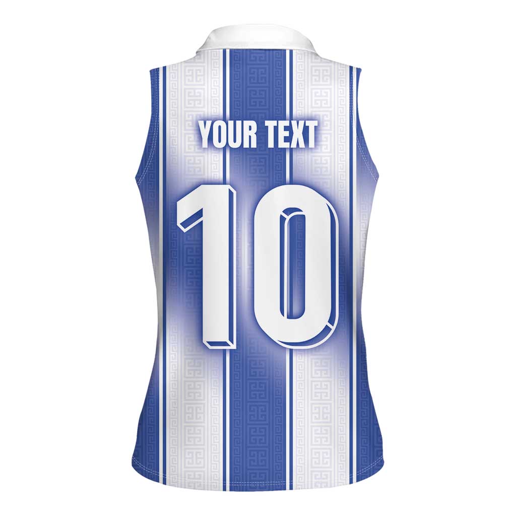 Custom Greece National Football Women Sleeveless Polo Shirt Greek Key Inspired Geometry - Wonder Print Shop