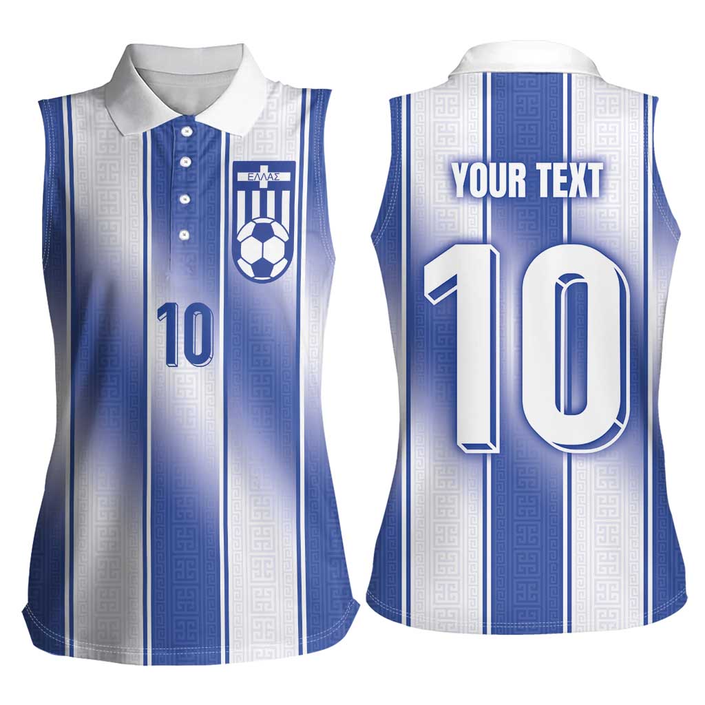 Custom Greece National Football Women Sleeveless Polo Shirt Greek Key Inspired Geometry - Wonder Print Shop