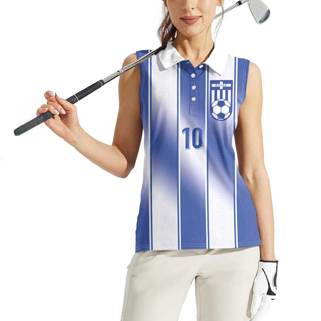 Custom Greece National Football Women Sleeveless Polo Shirt Greek Key Inspired Geometry - Wonder Print Shop