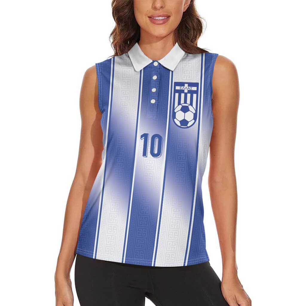 Custom Greece National Football Women Sleeveless Polo Shirt Greek Key Inspired Geometry - Wonder Print Shop