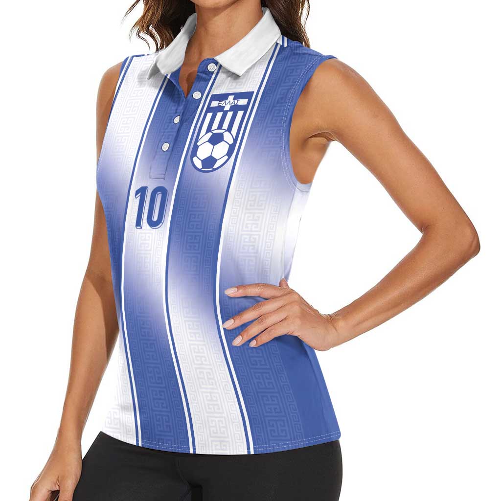 Custom Greece National Football Women Sleeveless Polo Shirt Greek Key Inspired Geometry - Wonder Print Shop