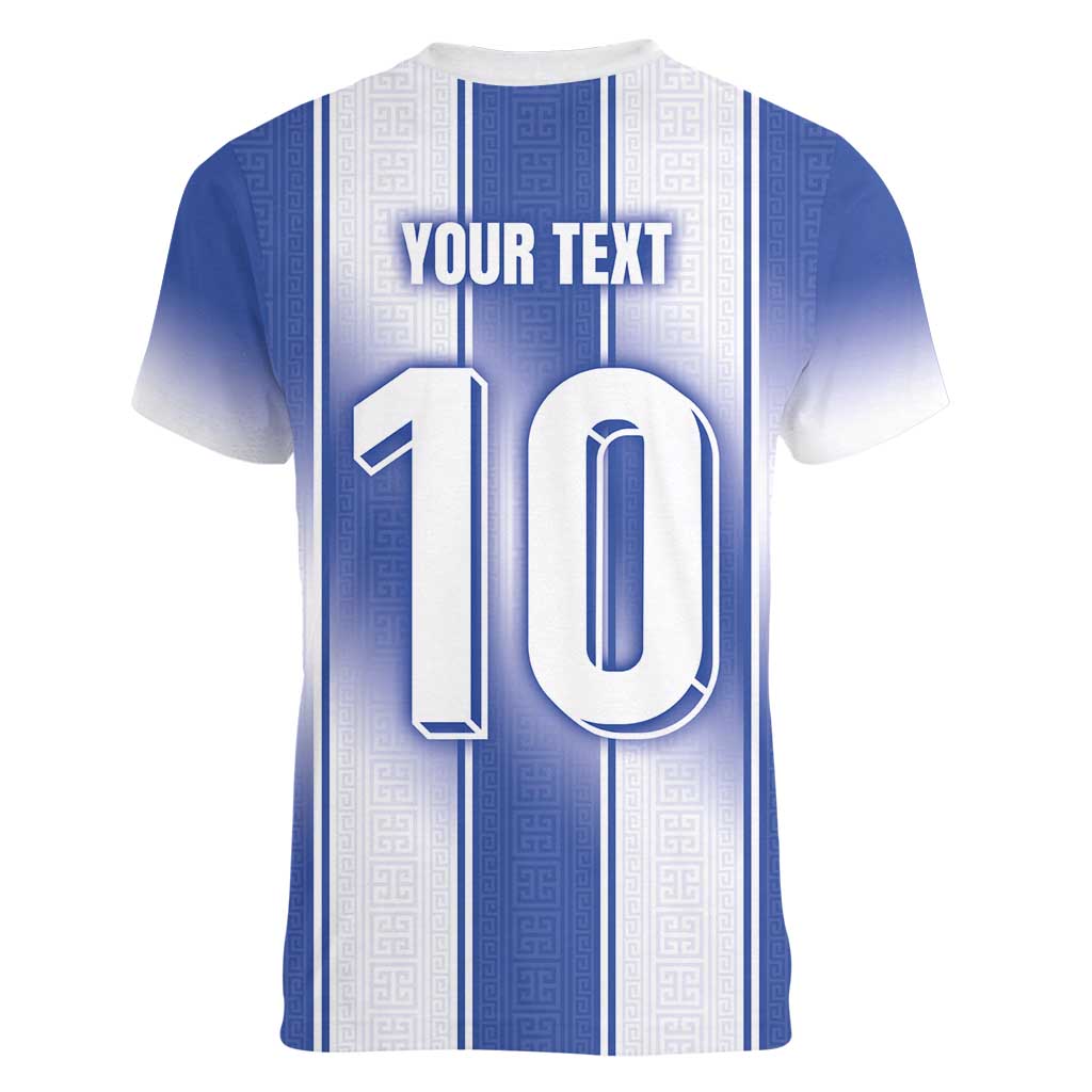 Custom Greece National Football Women V-Neck T-Shirt Greek Key Inspired Geometry - Wonder Print Shop