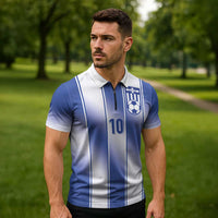 Custom Greece National Football Zipper Polo Shirt Greek Key Inspired Geometry - Wonder Print Shop