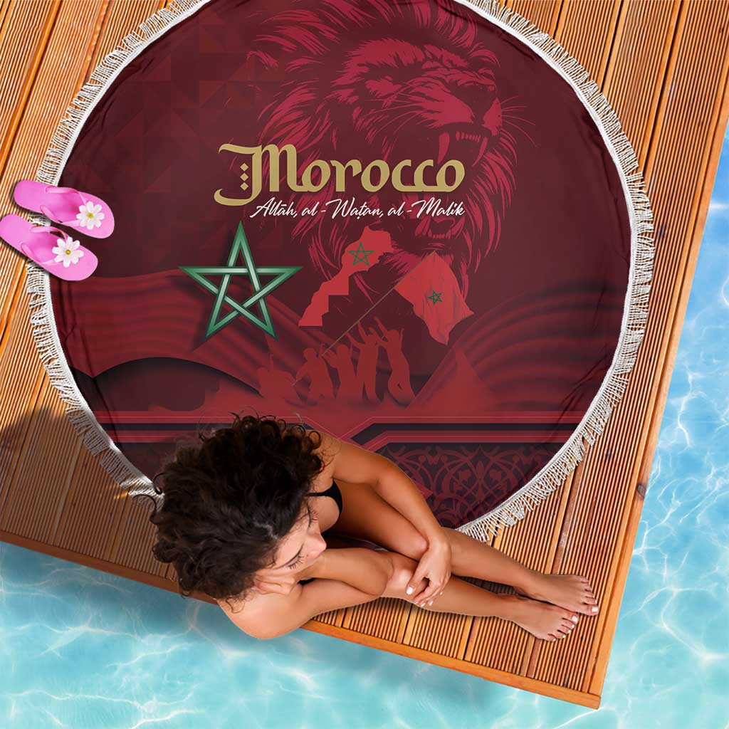 Happy Morocco Proclamation Day Beach Blanket Barbary Lion's Roar - Fight for Peace and Freedom - Wonder Print Shop