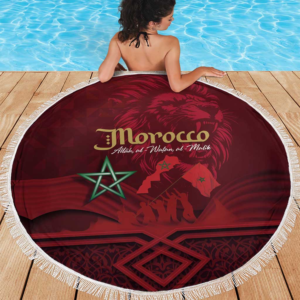 Happy Morocco Proclamation Day Beach Blanket Barbary Lion's Roar - Fight for Peace and Freedom - Wonder Print Shop