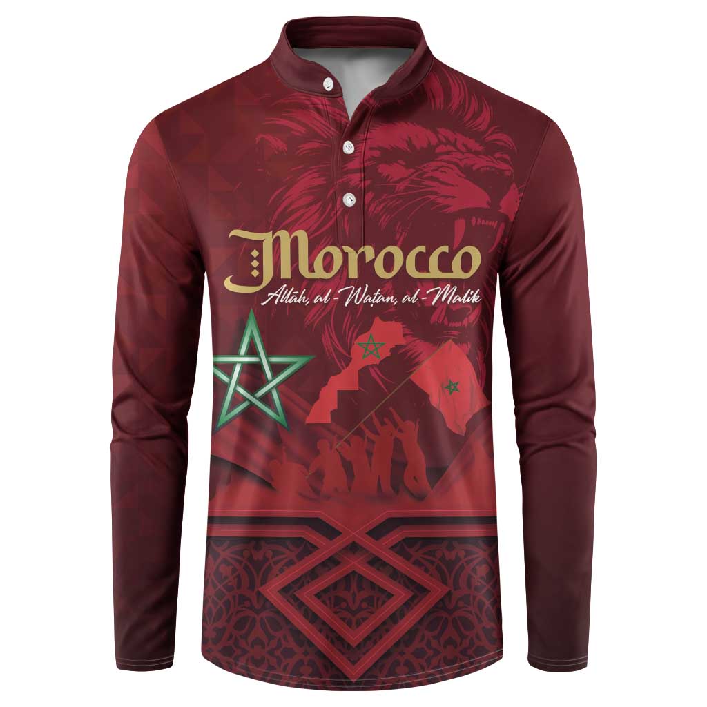 Happy Morocco Proclamation Day Button Sweatshirt Barbary Lion's Roar - Fight for Peace and Freedom - Wonder Print Shop