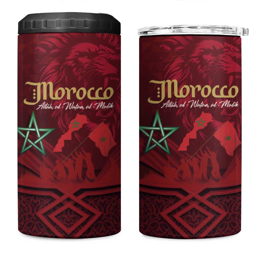 Happy Morocco Proclamation Day 4 in 1 Can Cooler Tumbler Barbary Lion's Roar - Fight for Peace and Freedom - Wonder Print Shop