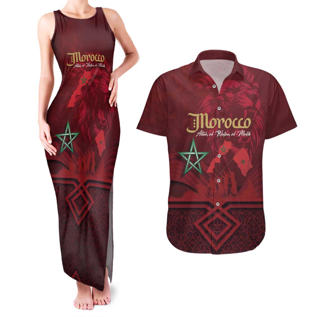 Happy Morocco Proclamation Day Couples Matching Tank Maxi Dress and Hawaiian Shirt Barbary Lion's Roar - Fight for Peace and Freedom - Wonder Print Shop