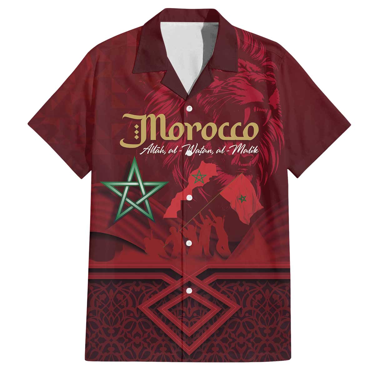 Happy Morocco Proclamation Day Family Matching Off The Shoulder Long Sleeve Dress and Hawaiian Shirt Barbary Lion's Roar - Fight for Peace and Freedom - Wonder Print Shop