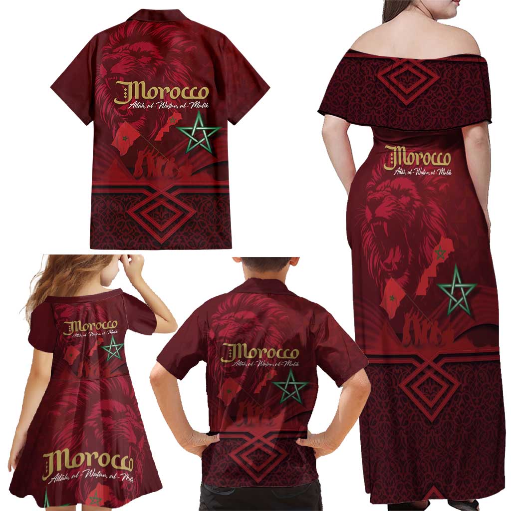 Happy Morocco Proclamation Day Family Matching Off Shoulder Maxi Dress and Hawaiian Shirt Barbary Lion's Roar - Fight for Peace and Freedom - Wonder Print Shop