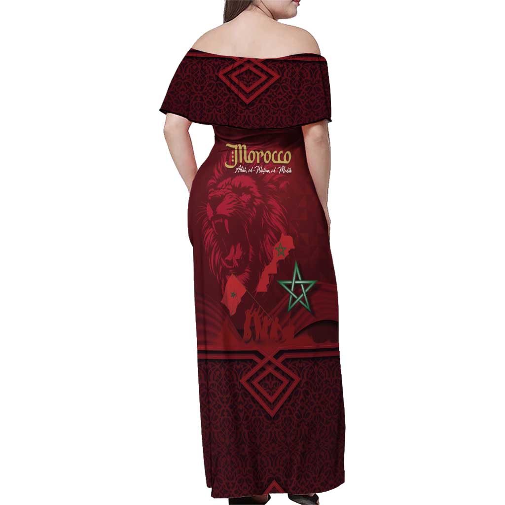 Happy Morocco Proclamation Day Family Matching Off Shoulder Maxi Dress and Hawaiian Shirt Barbary Lion's Roar - Fight for Peace and Freedom - Wonder Print Shop