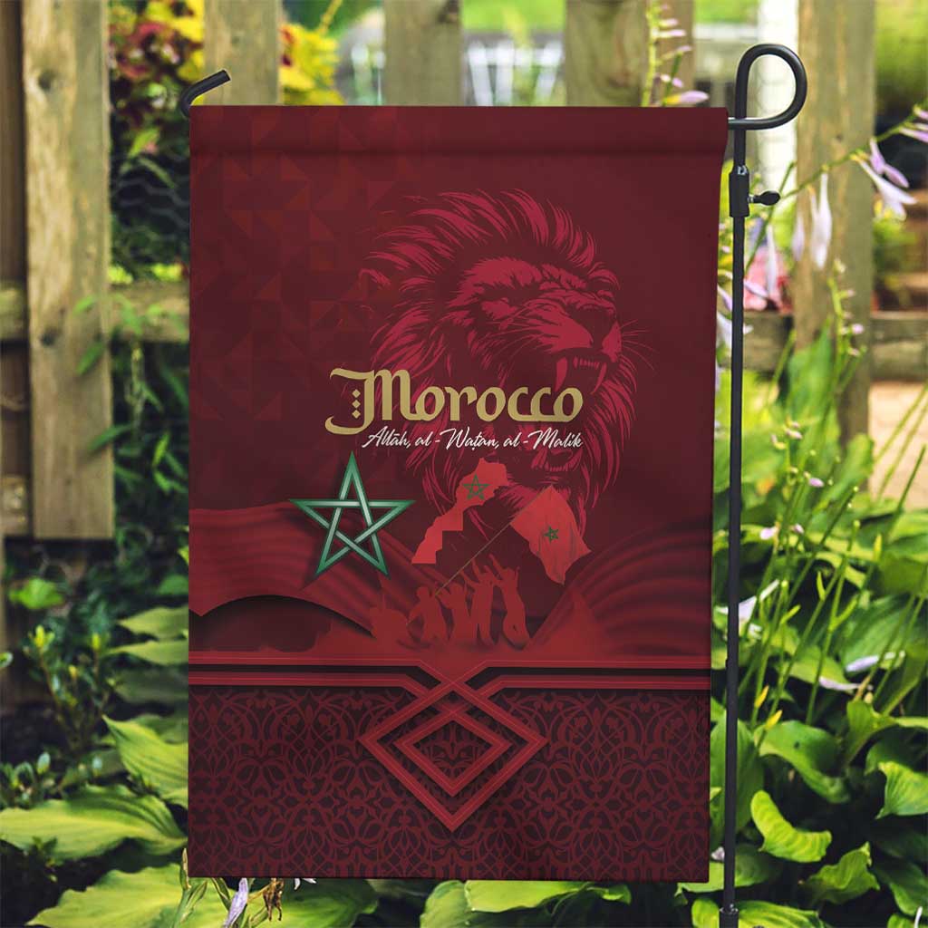 Happy Morocco Proclamation Day Garden Flag Barbary Lion's Roar - Fight for Peace and Freedom - Wonder Print Shop