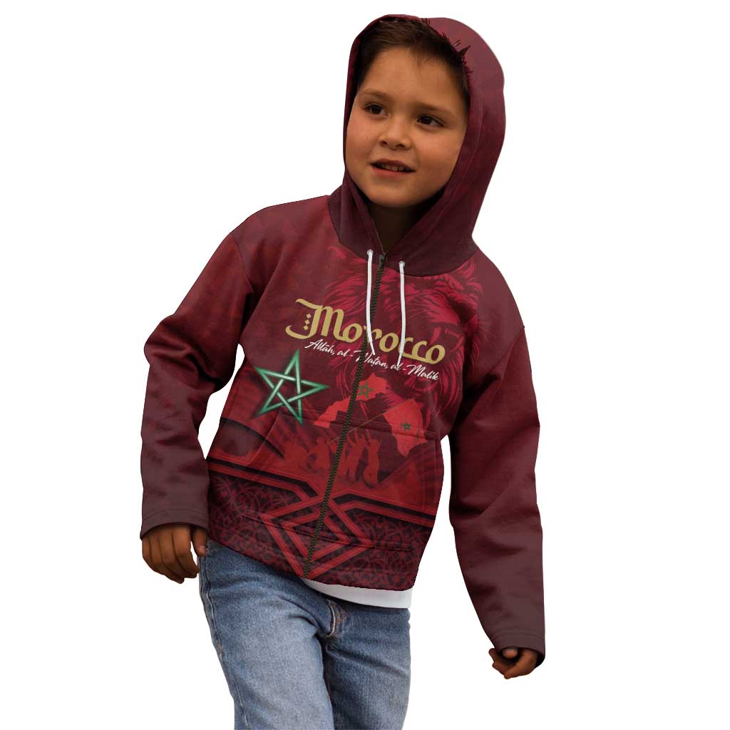 Happy Morocco Proclamation Day Kid Hoodie Barbary Lion's Roar - Fight for Peace and Freedom - Wonder Print Shop