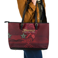 Happy Morocco Proclamation Day Leather Tote Bag Barbary Lion's Roar - Fight for Peace and Freedom - Wonder Print Shop