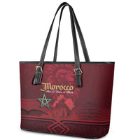 Happy Morocco Proclamation Day Leather Tote Bag Barbary Lion's Roar - Fight for Peace and Freedom - Wonder Print Shop