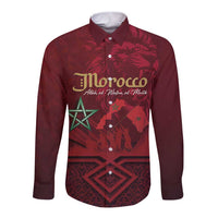 Happy Morocco Proclamation Day Long Sleeve Button Shirt Barbary Lion's Roar - Fight for Peace and Freedom - Wonder Print Shop