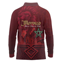 Happy Morocco Proclamation Day Long Sleeve Polo Shirt Barbary Lion's Roar - Fight for Peace and Freedom - Wonder Print Shop