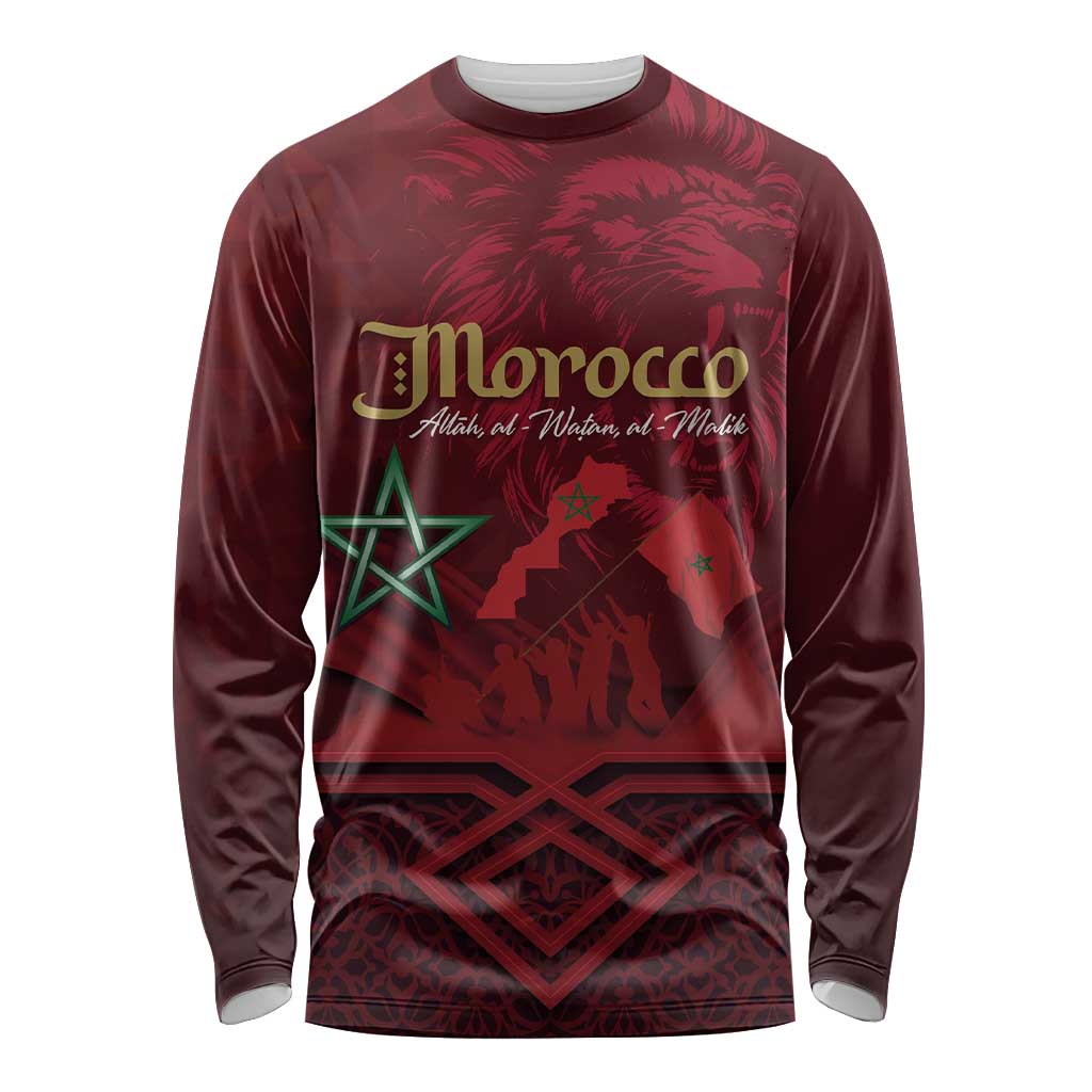Happy Morocco Proclamation Day Long Sleeve Shirt Barbary Lion's Roar - Fight for Peace and Freedom - Wonder Print Shop