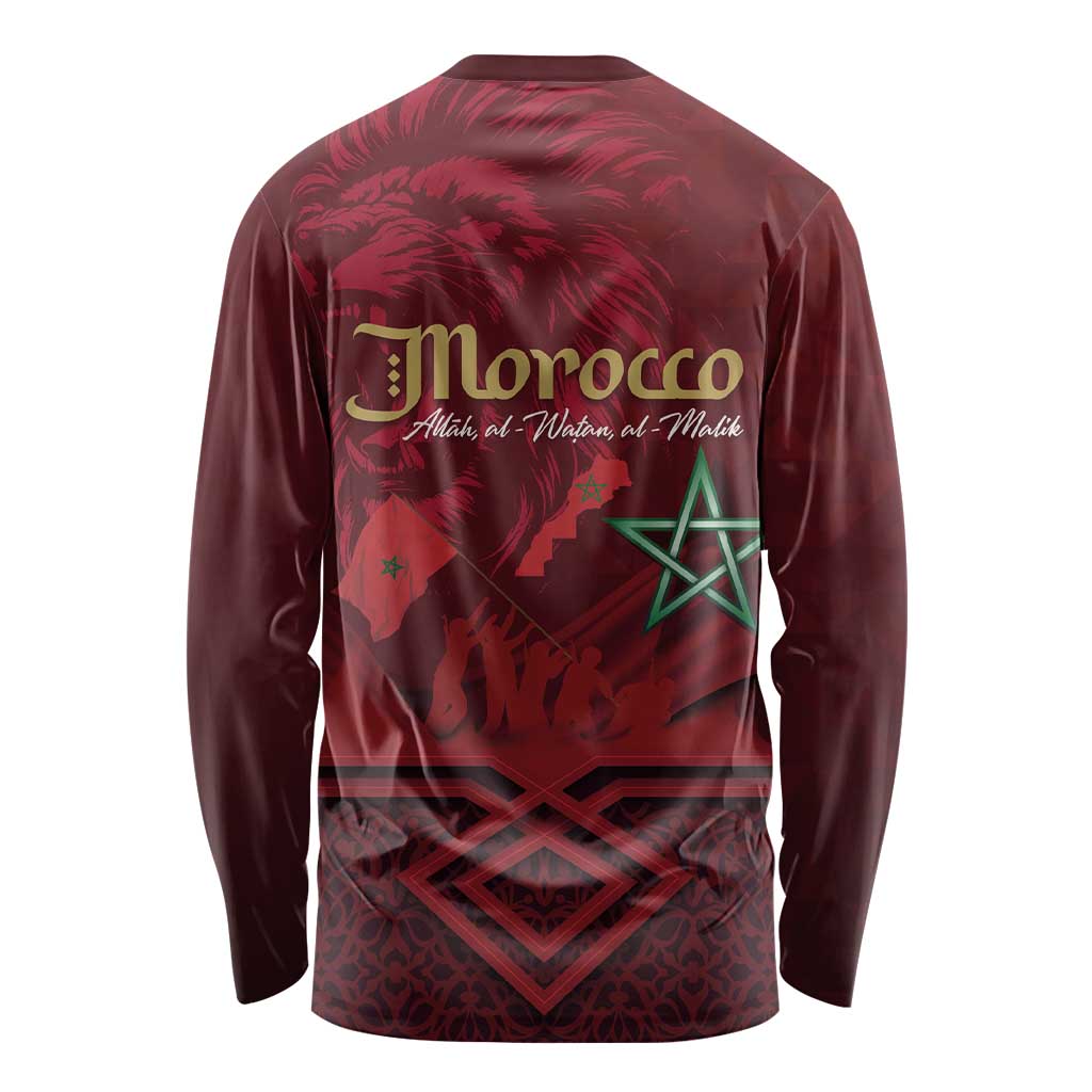 Happy Morocco Proclamation Day Long Sleeve Shirt Barbary Lion's Roar - Fight for Peace and Freedom - Wonder Print Shop