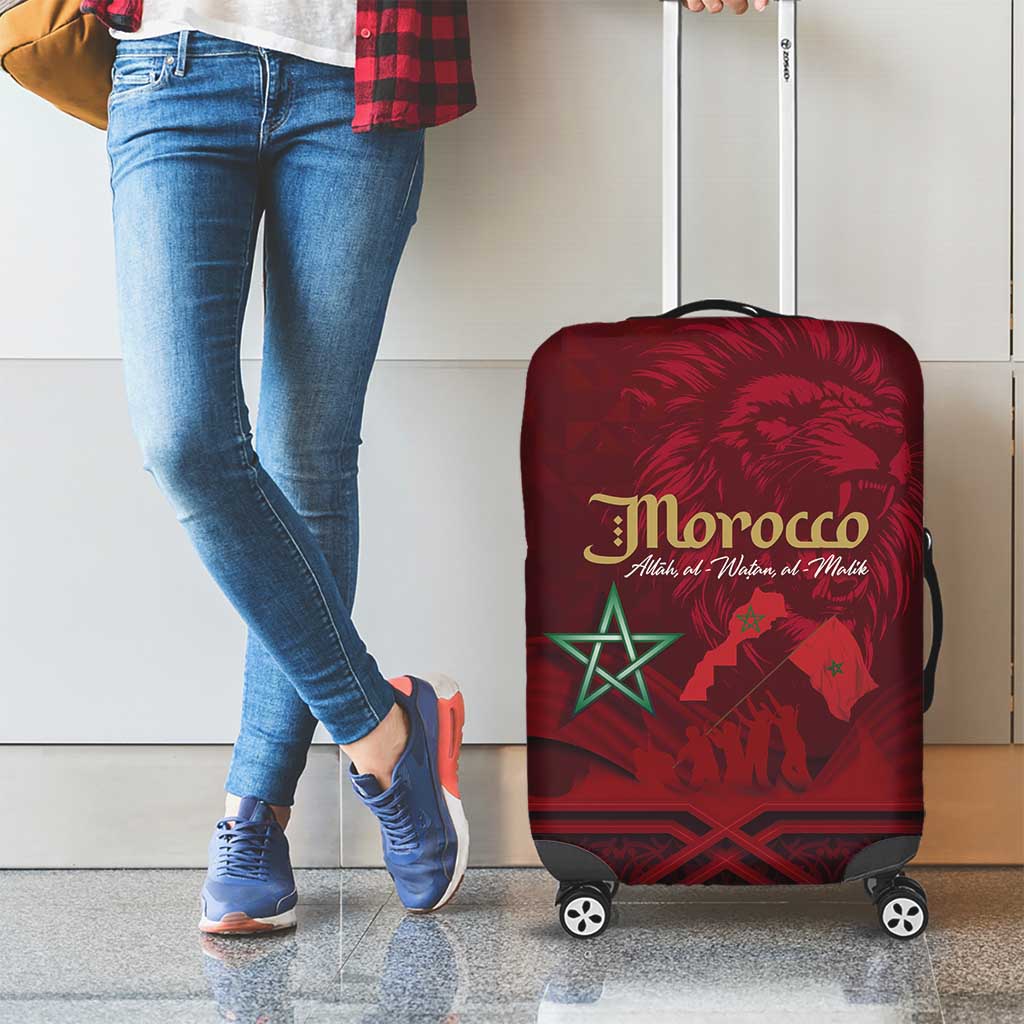 Happy Morocco Proclamation Day Luggage Cover Barbary Lion's Roar - Fight for Peace and Freedom - Wonder Print Shop