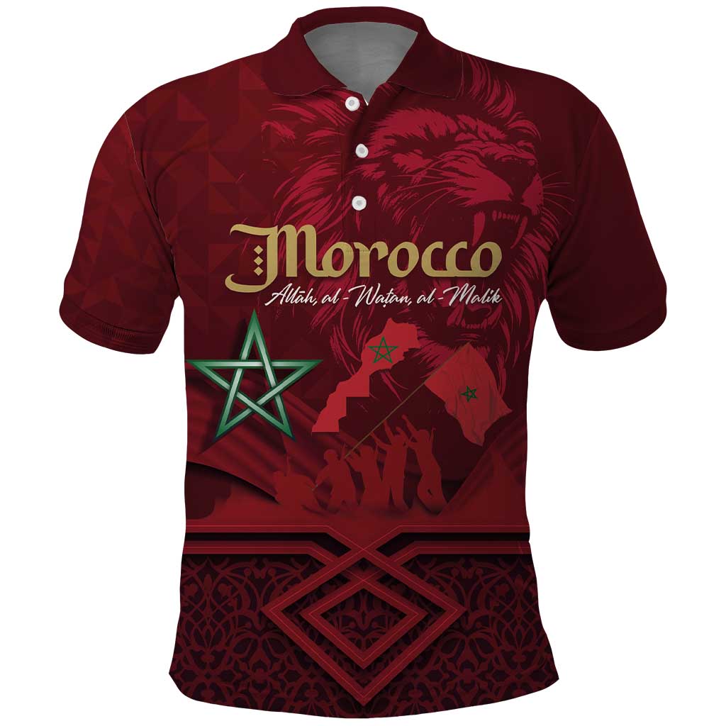 Happy Morocco Proclamation Day Polo Shirt Barbary Lion's Roar - Fight for Peace and Freedom - Wonder Print Shop