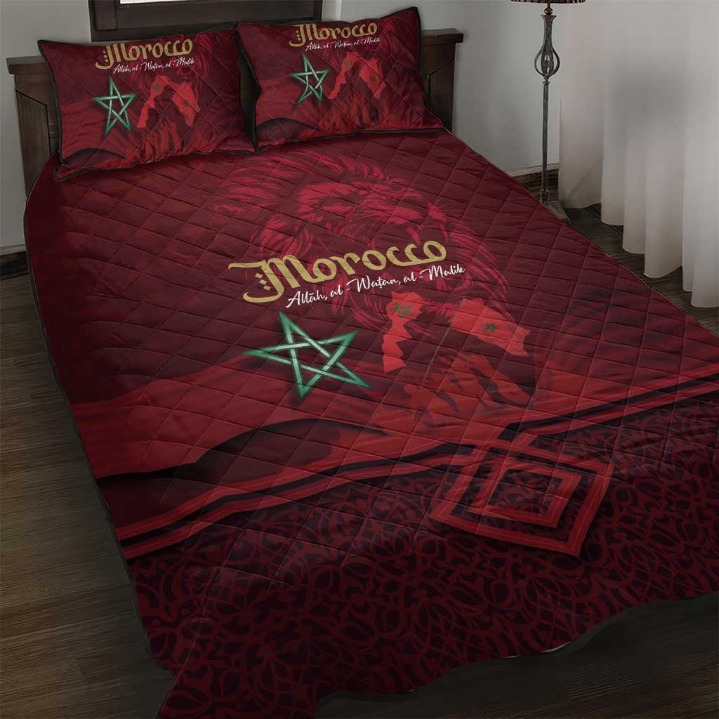 Happy Morocco Proclamation Day Quilt Bed Set Barbary Lion's Roar - Fight for Peace and Freedom - Wonder Print Shop