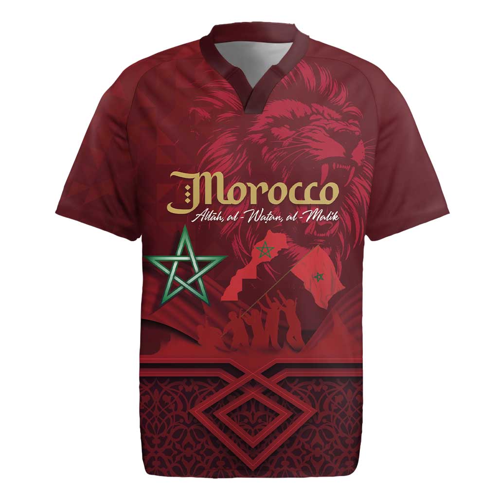 Happy Morocco Proclamation Day Rugby Jersey Barbary Lion's Roar - Fight for Peace and Freedom - Wonder Print Shop
