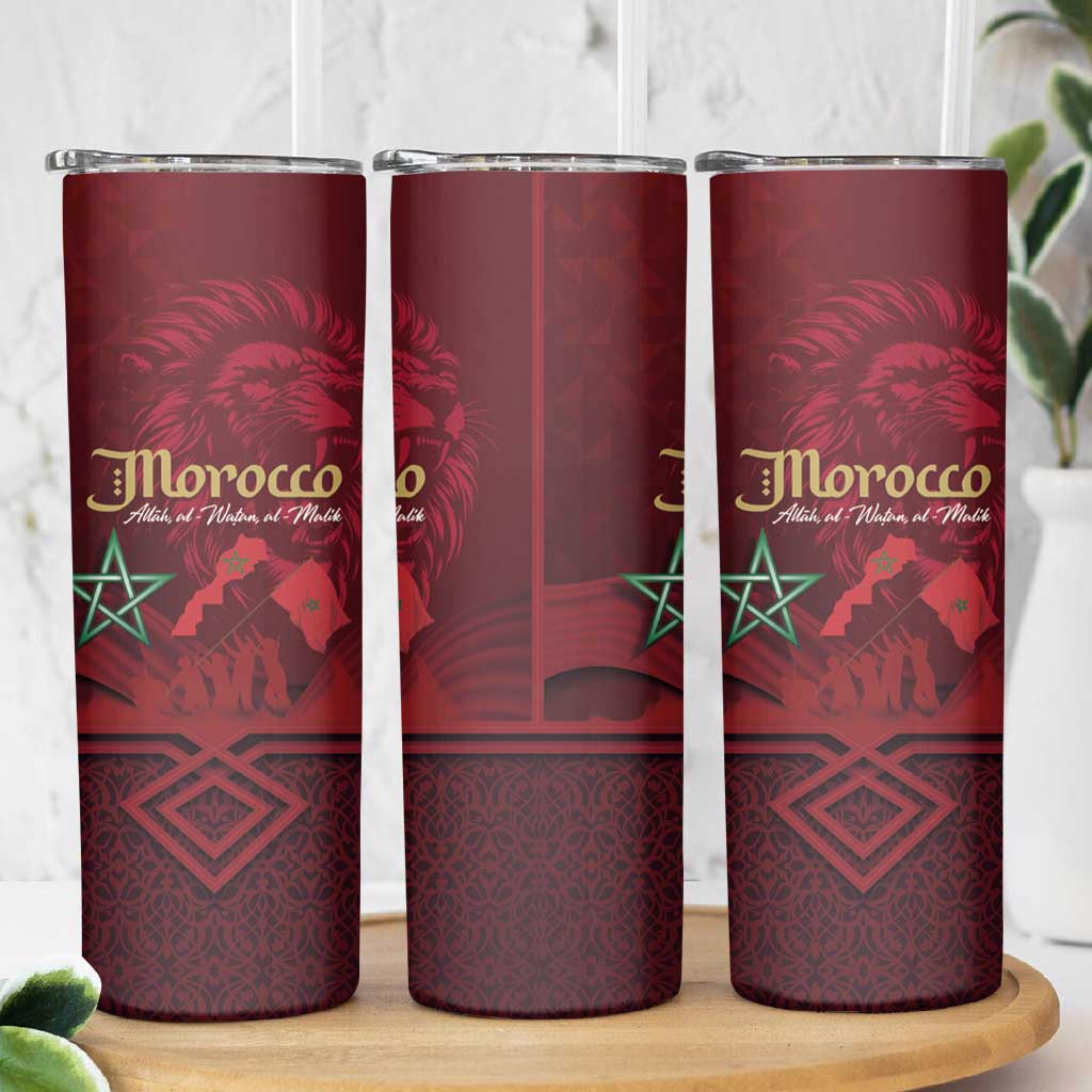 Happy Morocco Proclamation Day Skinny Tumbler Barbary Lion's Roar - Fight for Peace and Freedom - Wonder Print Shop