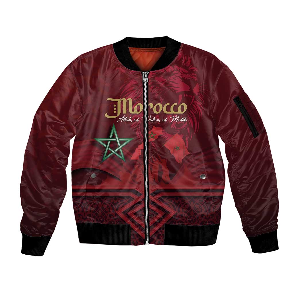 Happy Morocco Proclamation Day Sleeve Zip Bomber Jacket Barbary Lion's Roar - Fight for Peace and Freedom - Wonder Print Shop