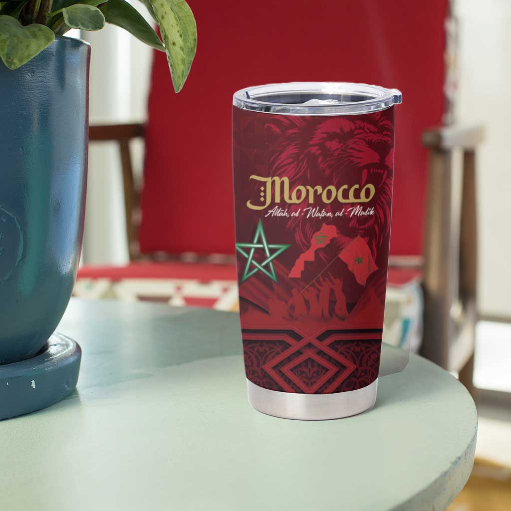 Happy Morocco Proclamation Day Tumbler Cup Barbary Lion's Roar - Fight for Peace and Freedom - Wonder Print Shop