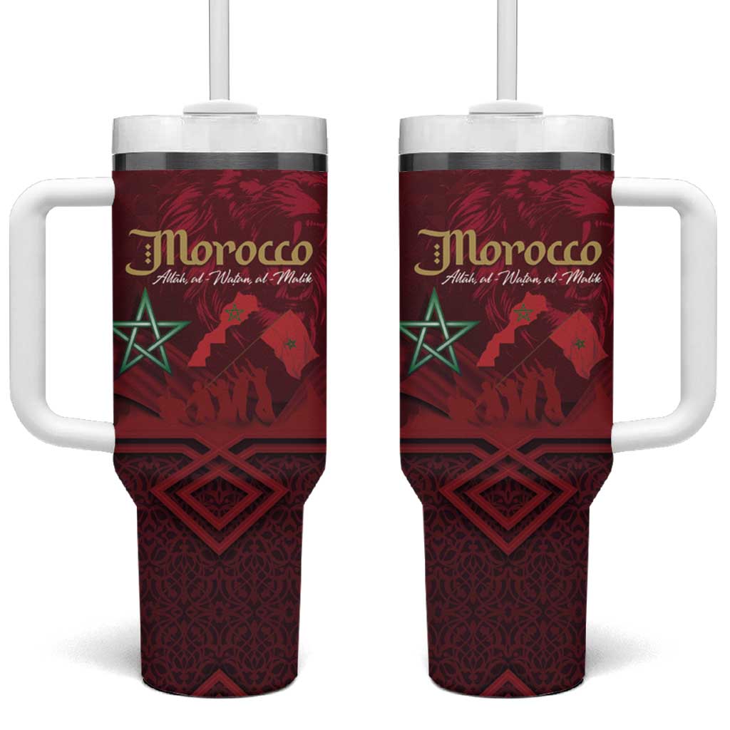 Happy Morocco Proclamation Day Tumbler With Handle Barbary Lion's Roar - Fight for Peace and Freedom - Wonder Print Shop