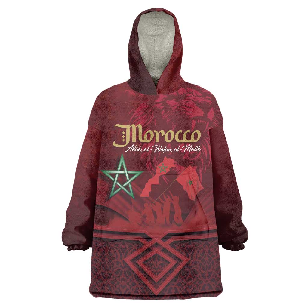 Happy Morocco Proclamation Day Wearable Blanket Hoodie Barbary Lion's Roar - Fight for Peace and Freedom - Wonder Print Shop