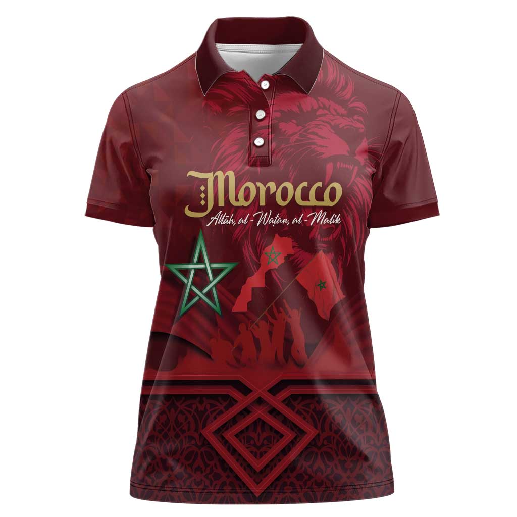 Happy Morocco Proclamation Day Women Polo Shirt Barbary Lion's Roar - Fight for Peace and Freedom - Wonder Print Shop