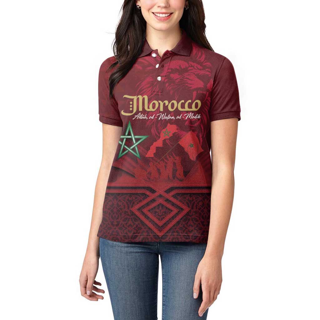 Happy Morocco Proclamation Day Women Polo Shirt Barbary Lion's Roar - Fight for Peace and Freedom - Wonder Print Shop