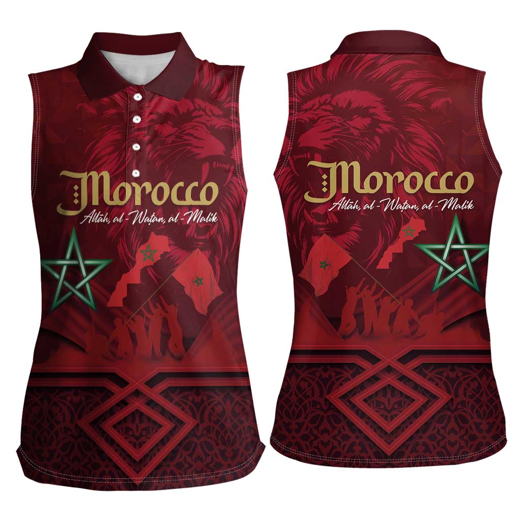 Happy Morocco Proclamation Day Women Sleeveless Polo Shirt Barbary Lion's Roar - Fight for Peace and Freedom - Wonder Print Shop