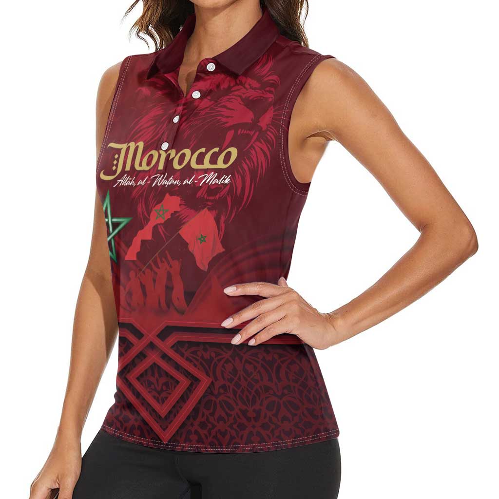 Happy Morocco Proclamation Day Women Sleeveless Polo Shirt Barbary Lion's Roar - Fight for Peace and Freedom - Wonder Print Shop