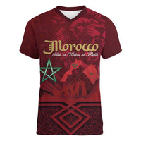 Happy Morocco Proclamation Day Women V-Neck T-Shirt Barbary Lion's Roar - Fight for Peace and Freedom - Wonder Print Shop