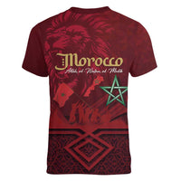 Happy Morocco Proclamation Day Women V-Neck T-Shirt Barbary Lion's Roar - Fight for Peace and Freedom - Wonder Print Shop