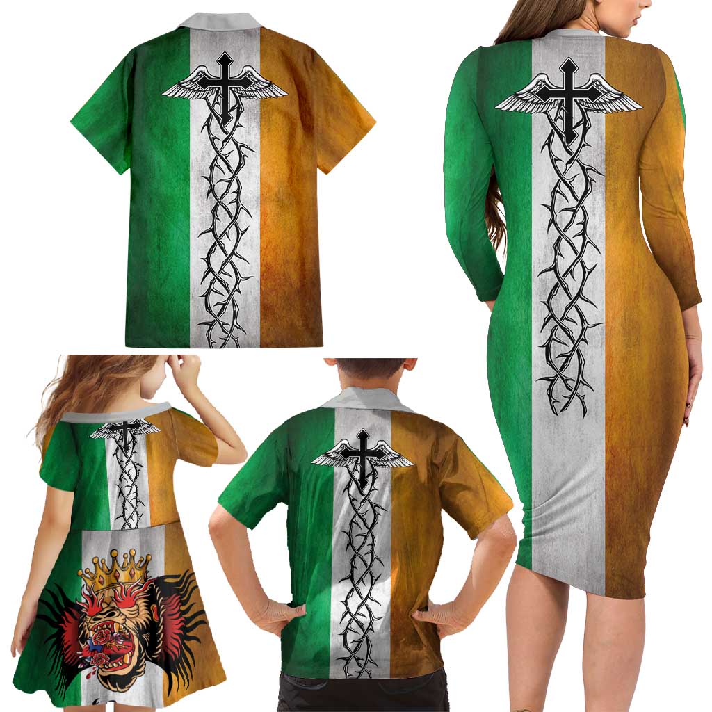 The Ireland - Notorious Family Matching Long Sleeve Bodycon Dress and Hawaiian Shirt Old School Tattoos Grunge Style