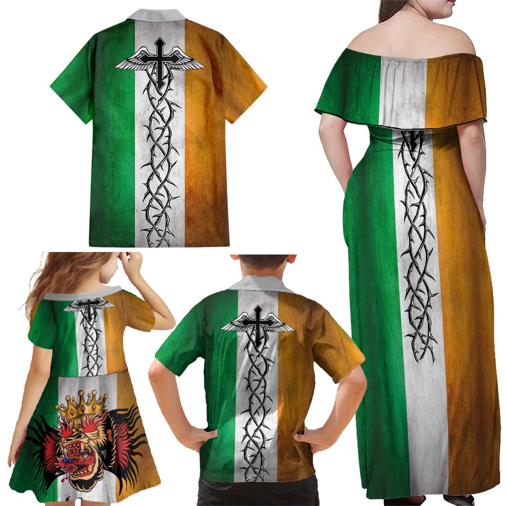 The Ireland - Notorious Family Matching Off Shoulder Maxi Dress and Hawaiian Shirt Old School Tattoos Grunge Style