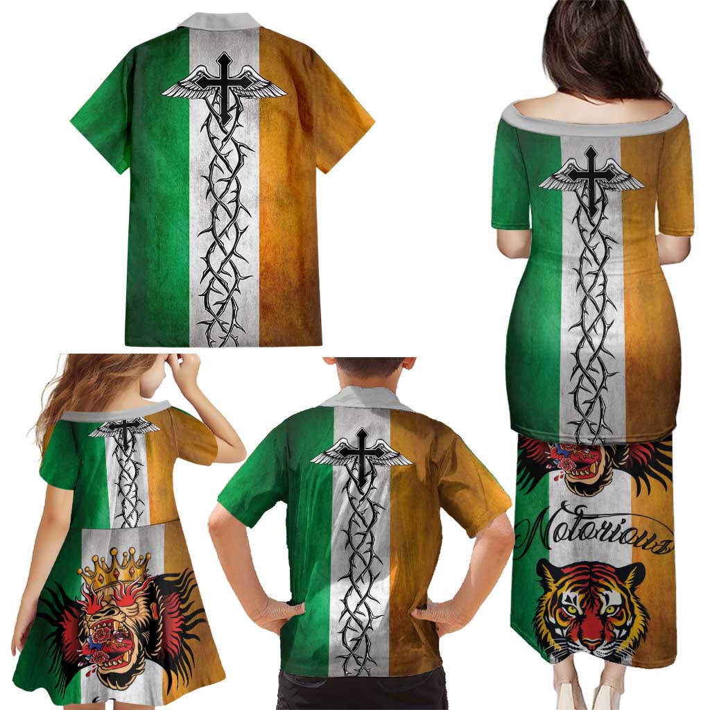 The Ireland - Notorious Family Matching Puletasi and Hawaiian Shirt Old School Tattoos Grunge Style