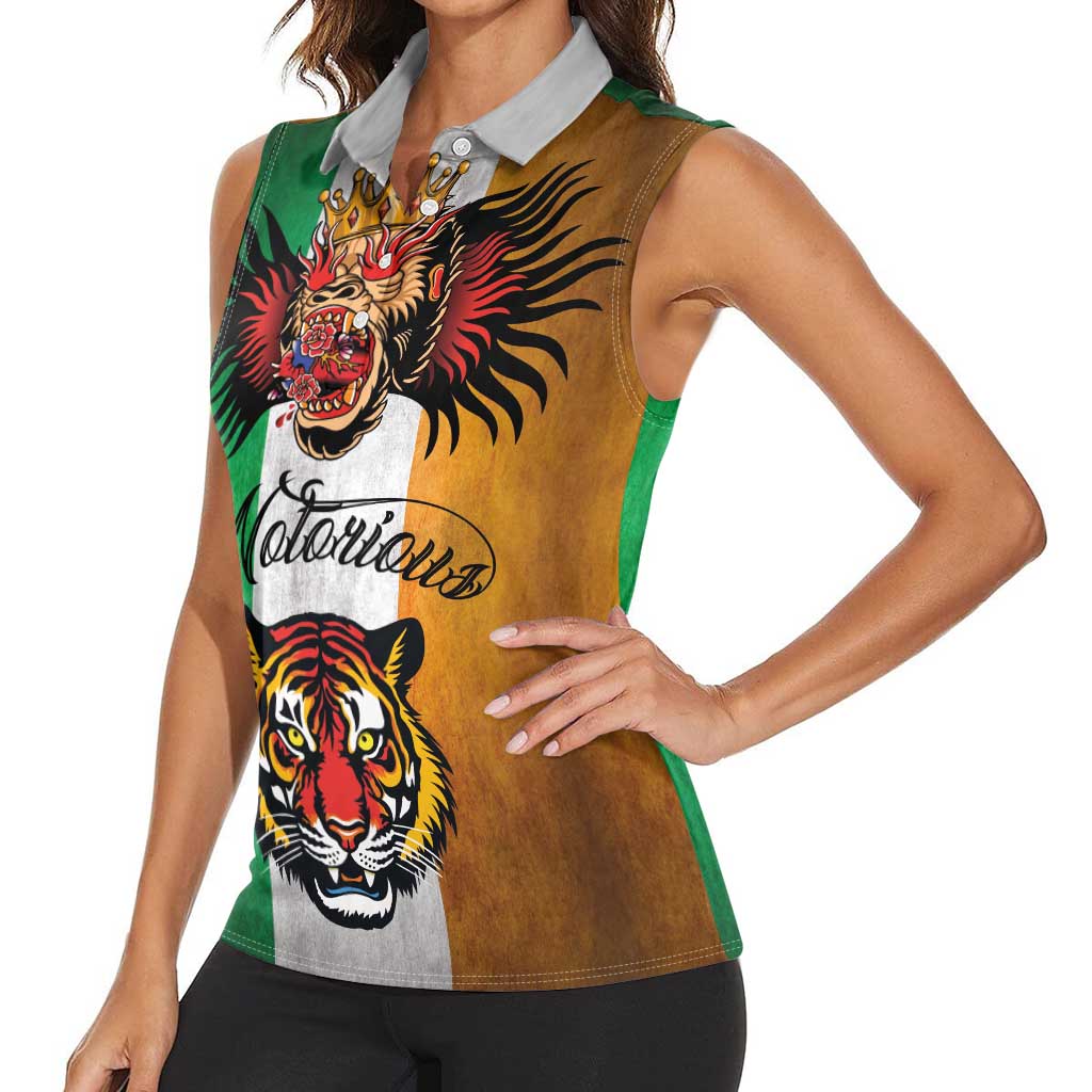 The Ireland - Notorious Women Sleeveless Polo Shirt Old School Tattoos Grunge Style - Wonder Print Shop