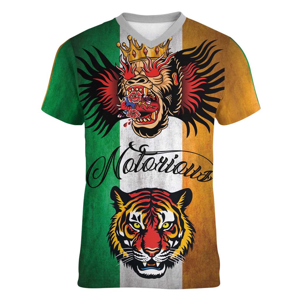 The Ireland - Notorious Women V-Neck T-Shirt Old School Tattoos Grunge Style - Wonder Print Shop